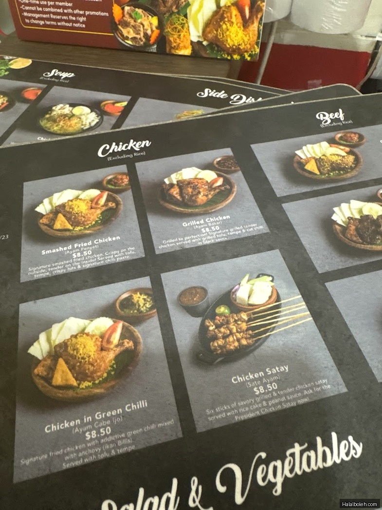 Ayam Penyet President - menu