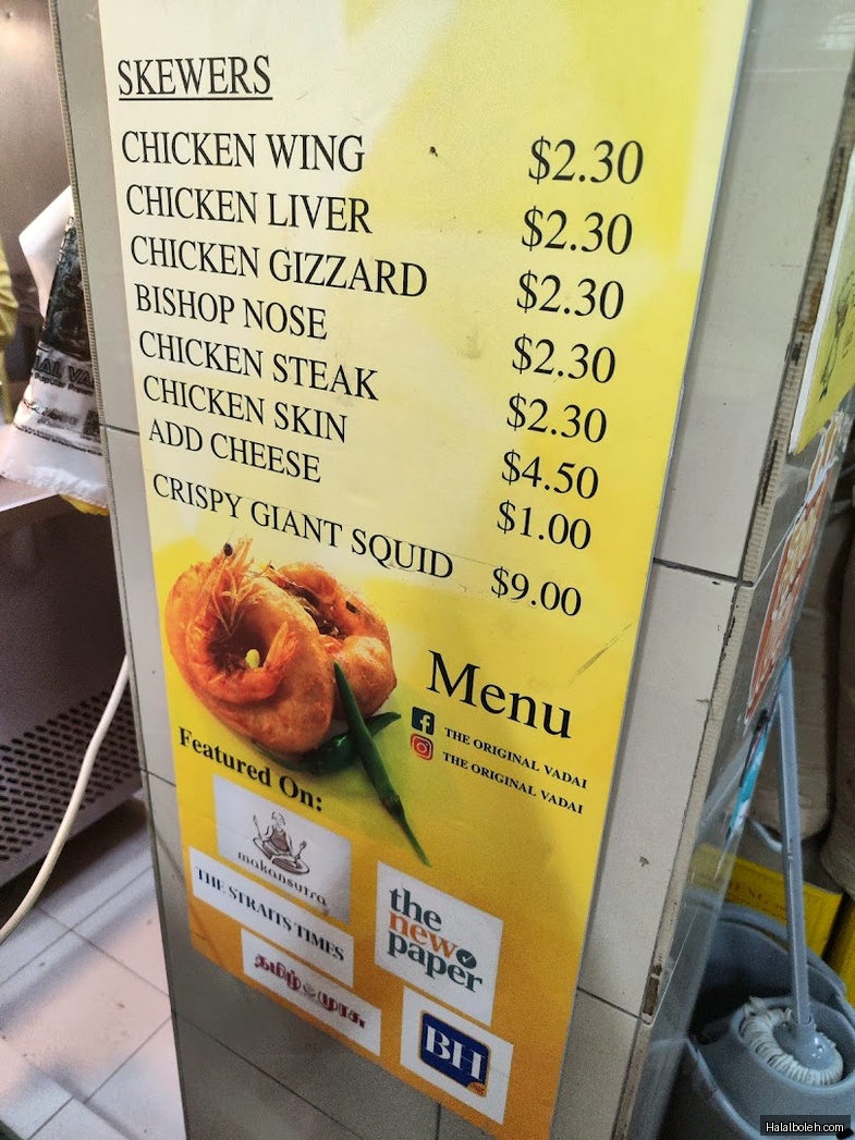The Original Vadai - menu