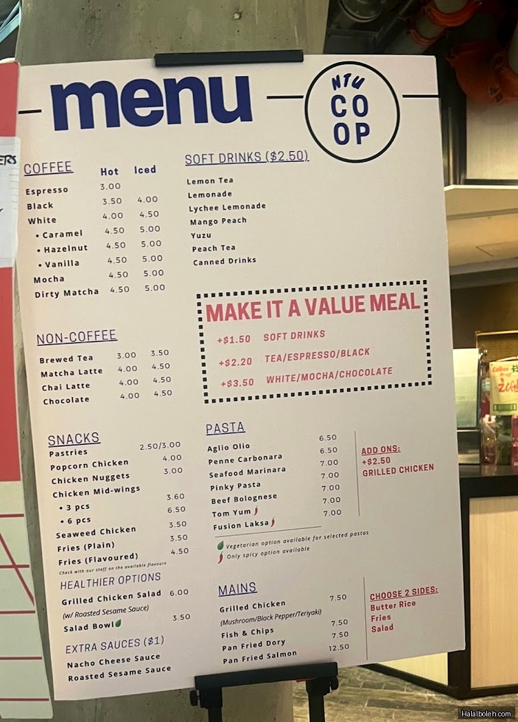 Co-op at NTU Cafe - menu