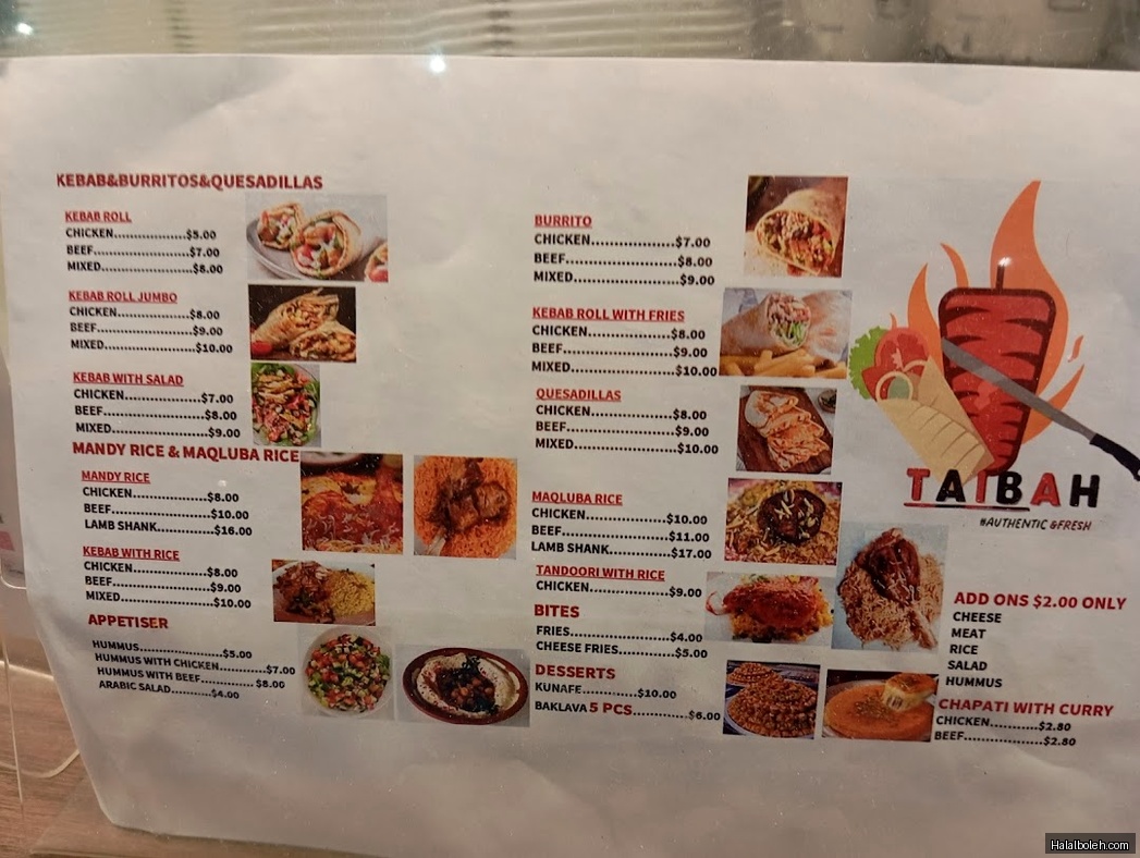 Taibah - menu