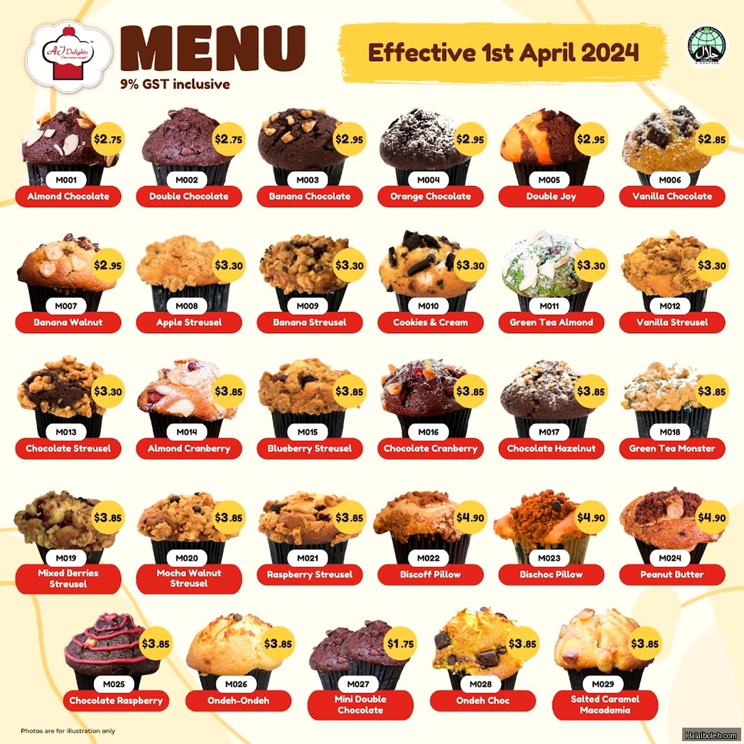 AJ Delights - menu
