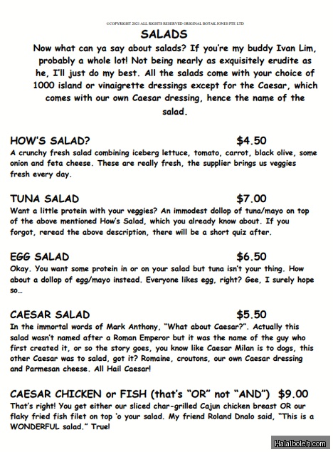 The Original Botak Jones - menu