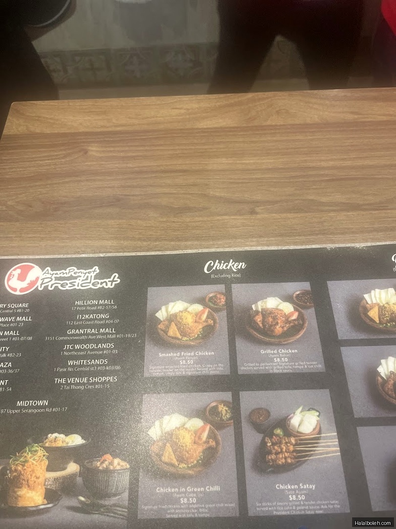 Ayam Penyet President - menu
