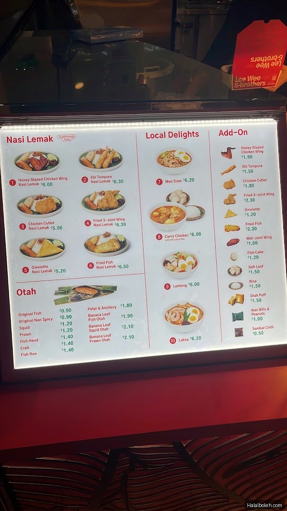 Lee Wee & Brothers - menu