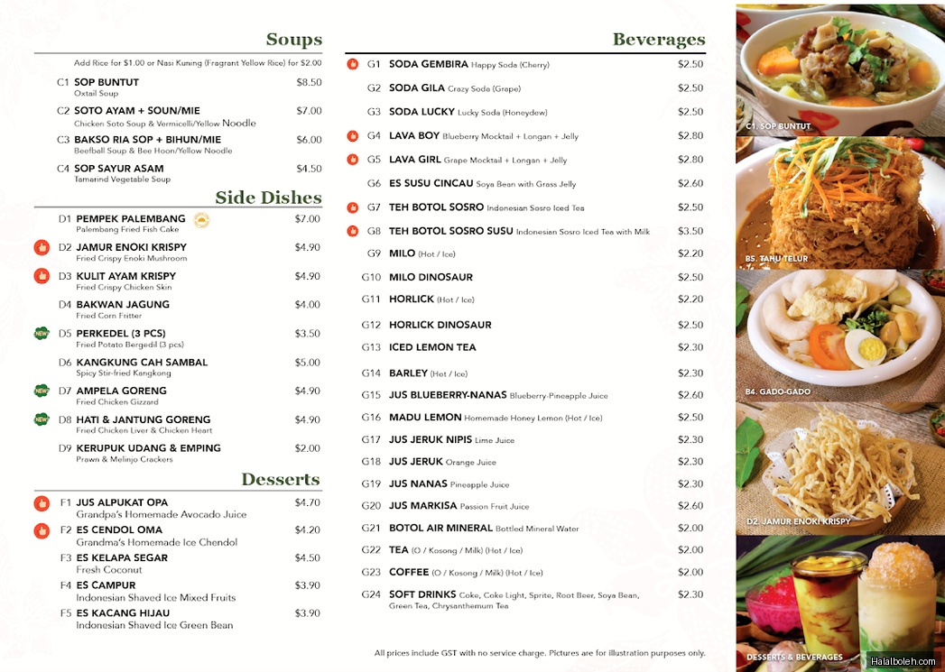 Ayam Penyet Ria - menu