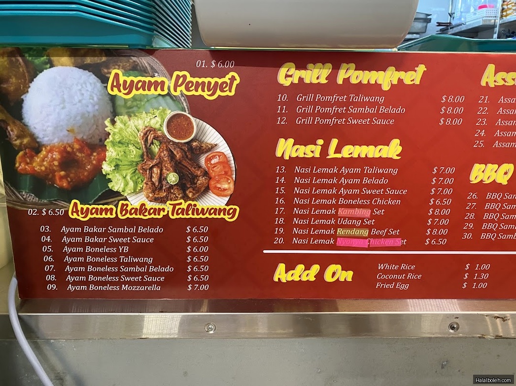 Ayam Penyet YB - menu