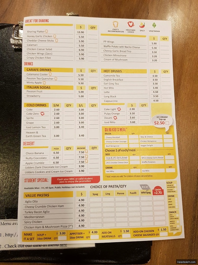 PastaMania - menu