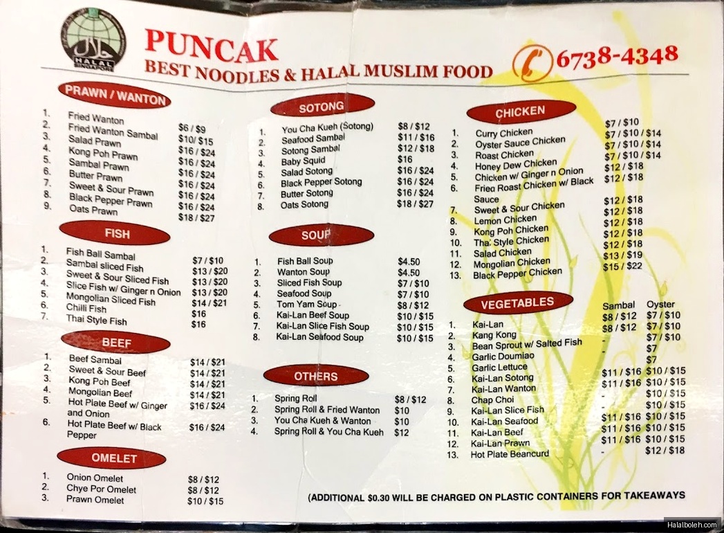 Puncak Best Noodles at 14 Scotts Road - Menu