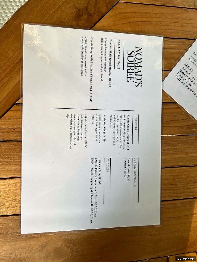 Nomad's Soiree - menu