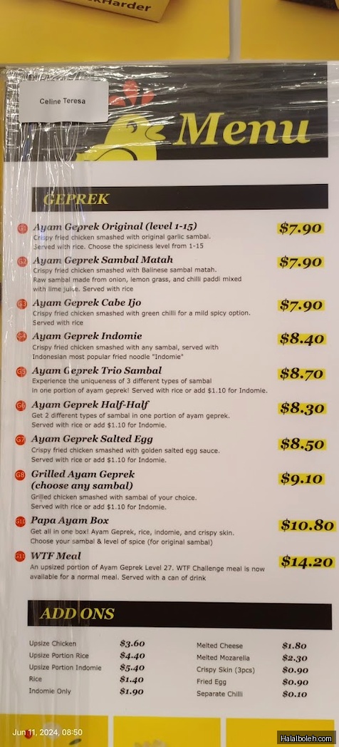 Papa Ayam - menu