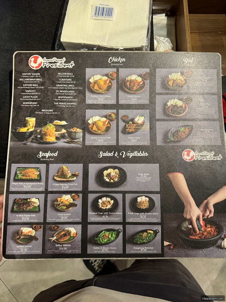 Ayam Penyet President - menu