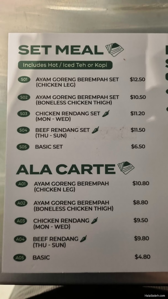 Dickson Nasi Lemak - menu