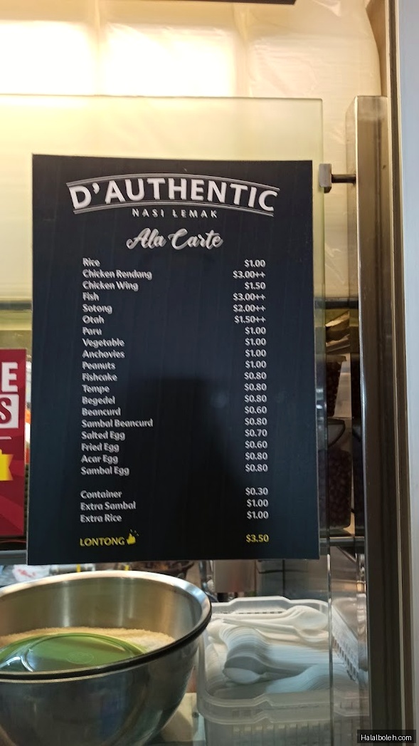 D'Authentic Nasi Lemak - menu