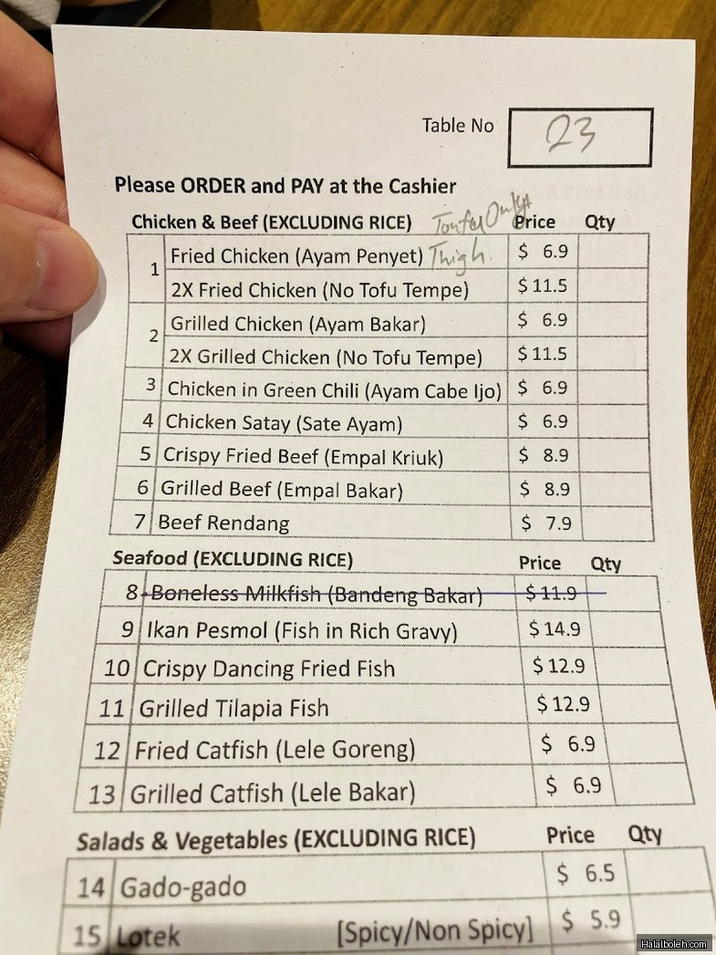 Ayam Penyet President - menu