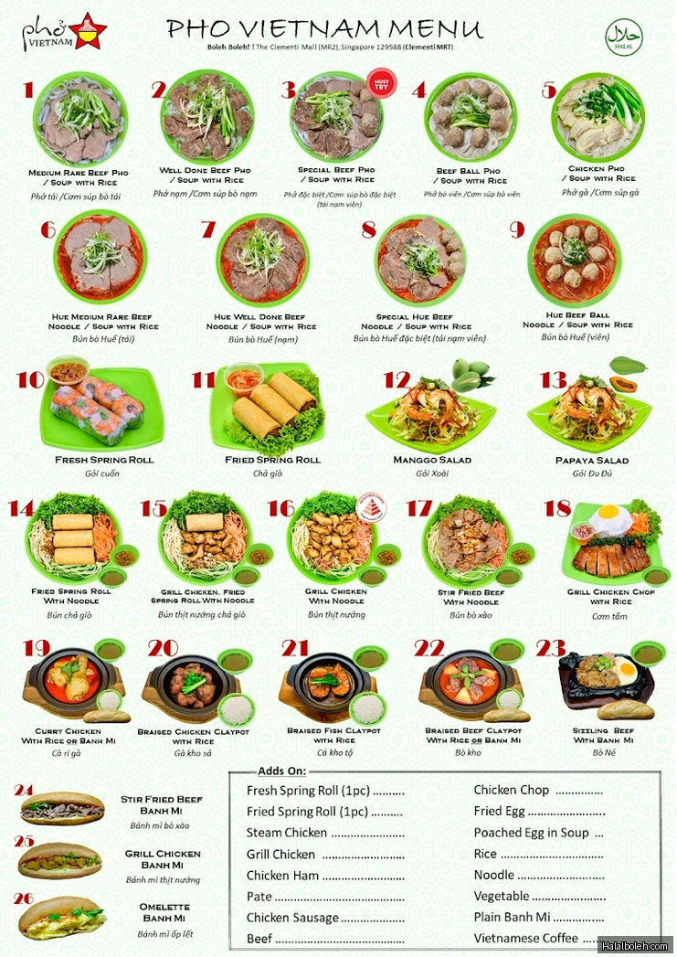 Pho Vietnam - menu