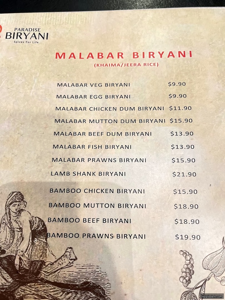 Paradise Biryani SG - menu