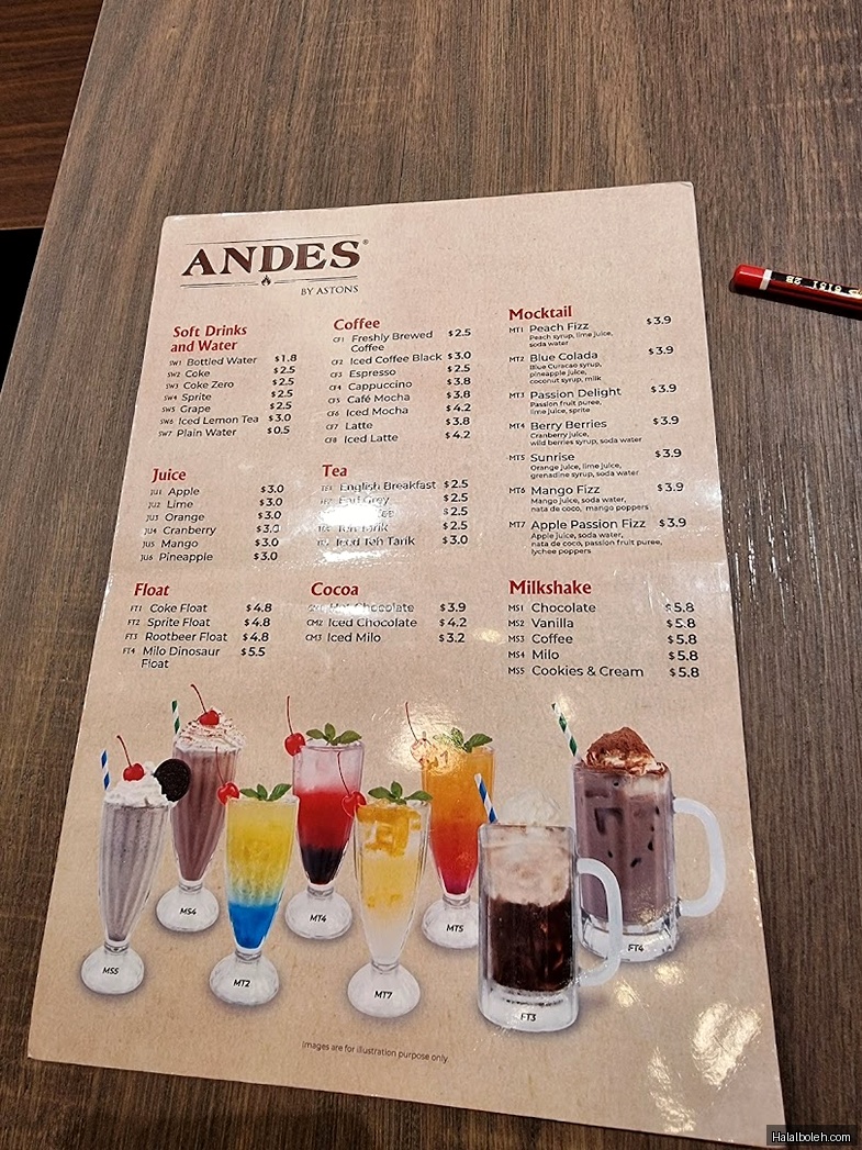 Andes by Astons at 293 Lorong 6 Toa Payoh - Menu