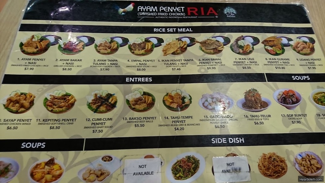 Ayam Penyet Ria at JTC Space @ Tampines North - Menu