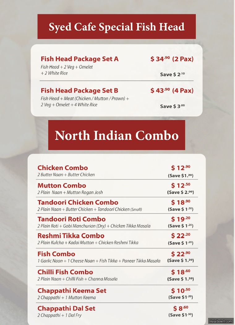 Syed Cafe - menu