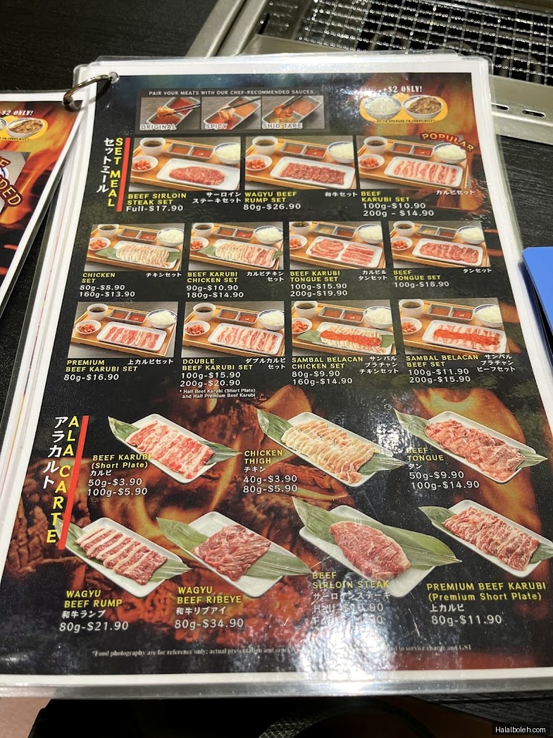 Yakiniku Shokudo - menu