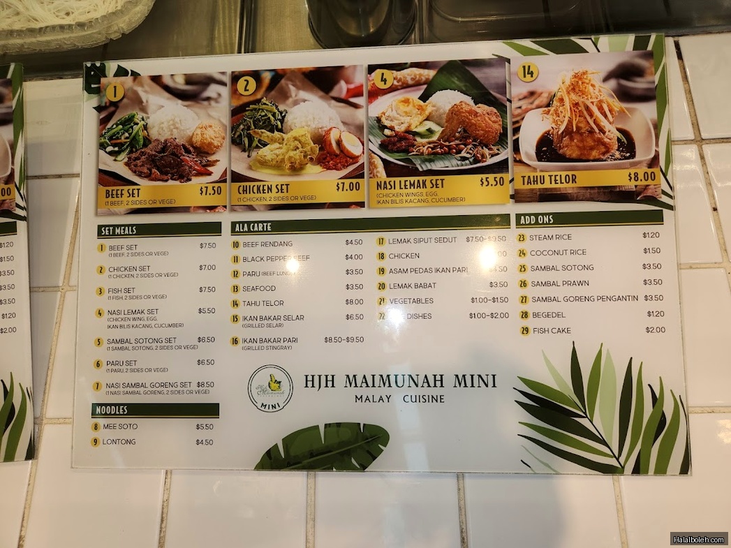 Hjh Maimunah - menu