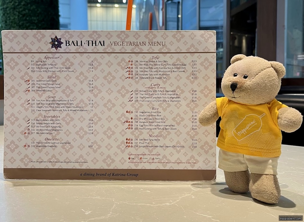 Bali Thai - menu