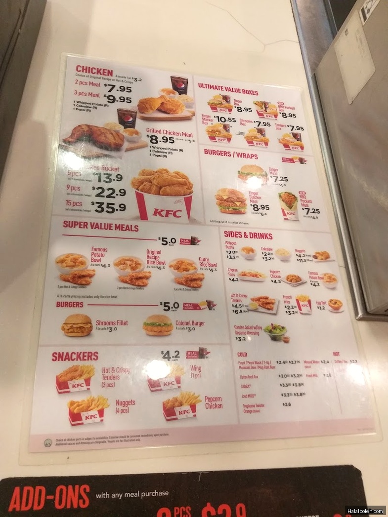 KFC - menu