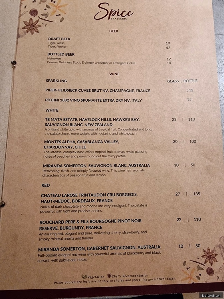 Spice Brasserie - menu
