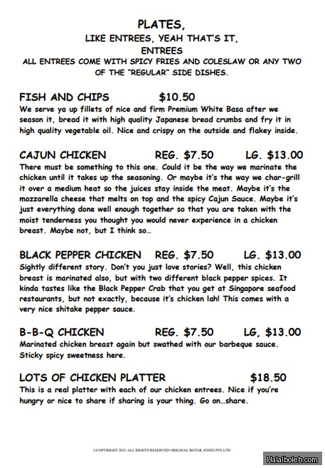 The Original Botak Jones - menu