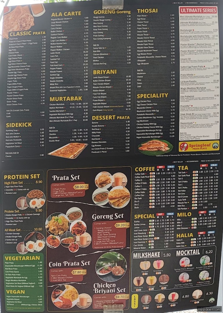 Springleaf Prata Place - menu
