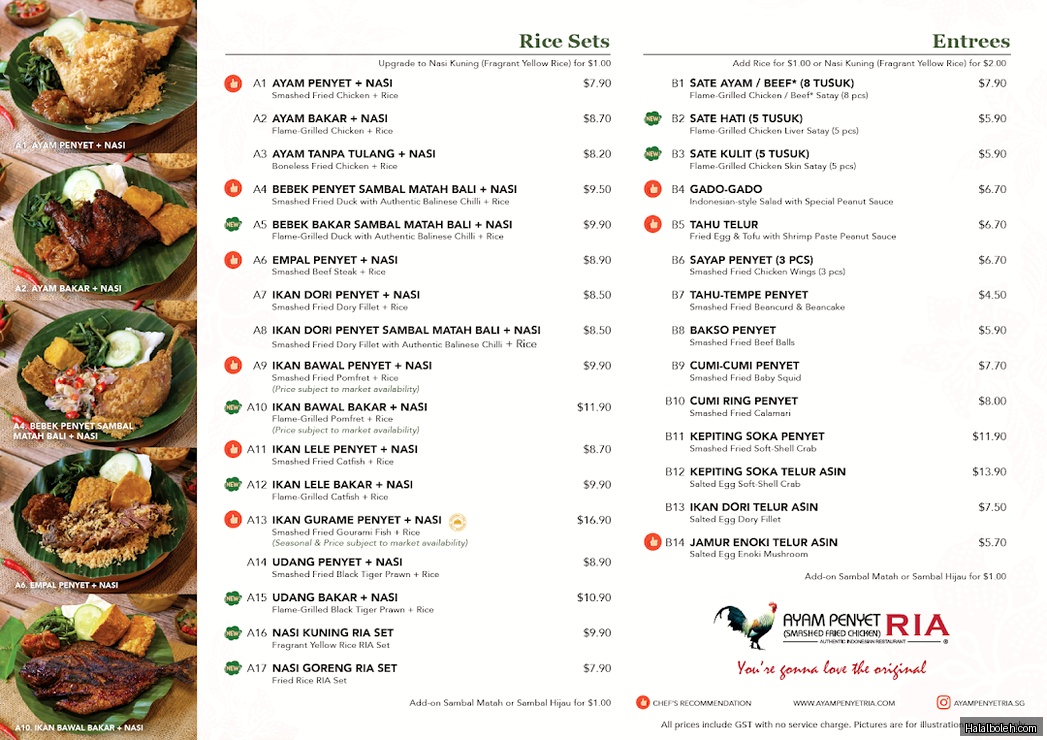 Ayam Penyet Ria - menu