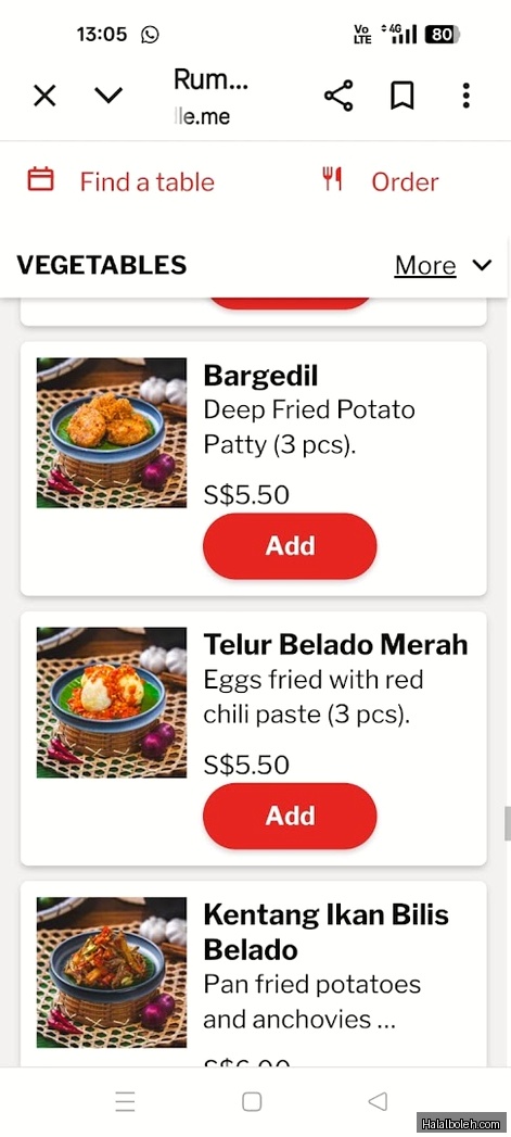 Rumah Makan Minang - menu