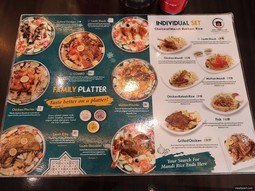 Abu Mubarak Mandi Rice - menu