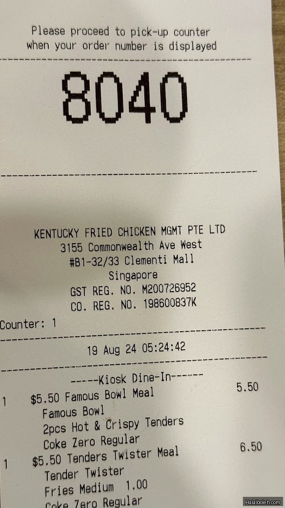 KFC - menu