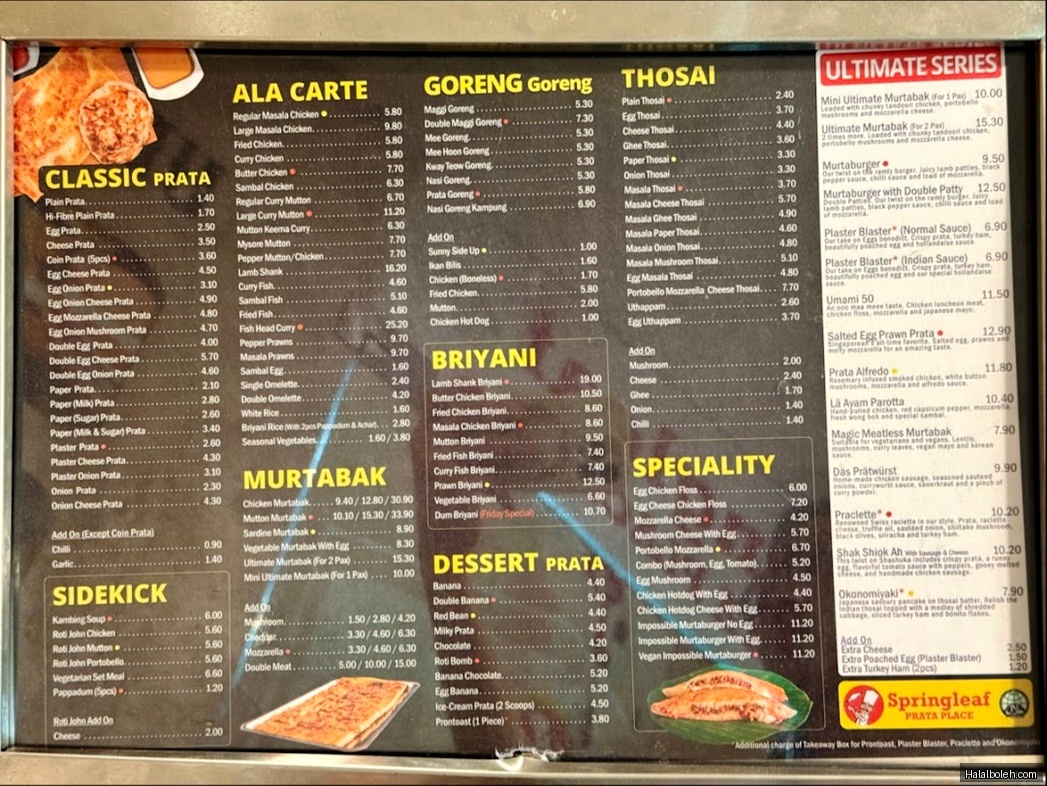 Springleaf Prata Place - menu