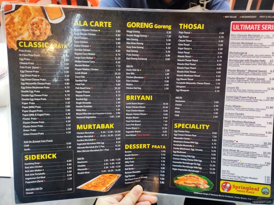 Springleaf Prata Place - menu