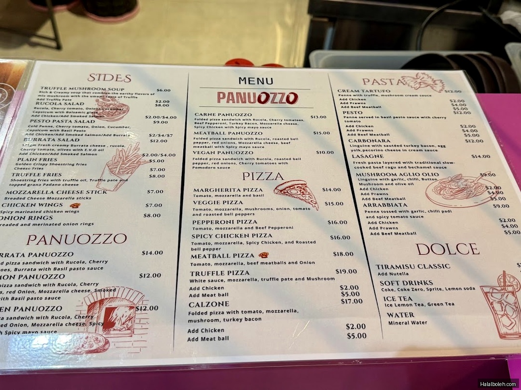 Panuozzo - menu