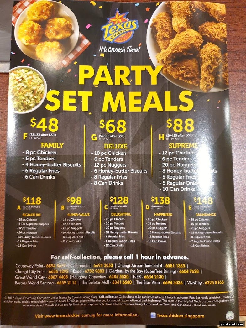 Texas Chicken - menu