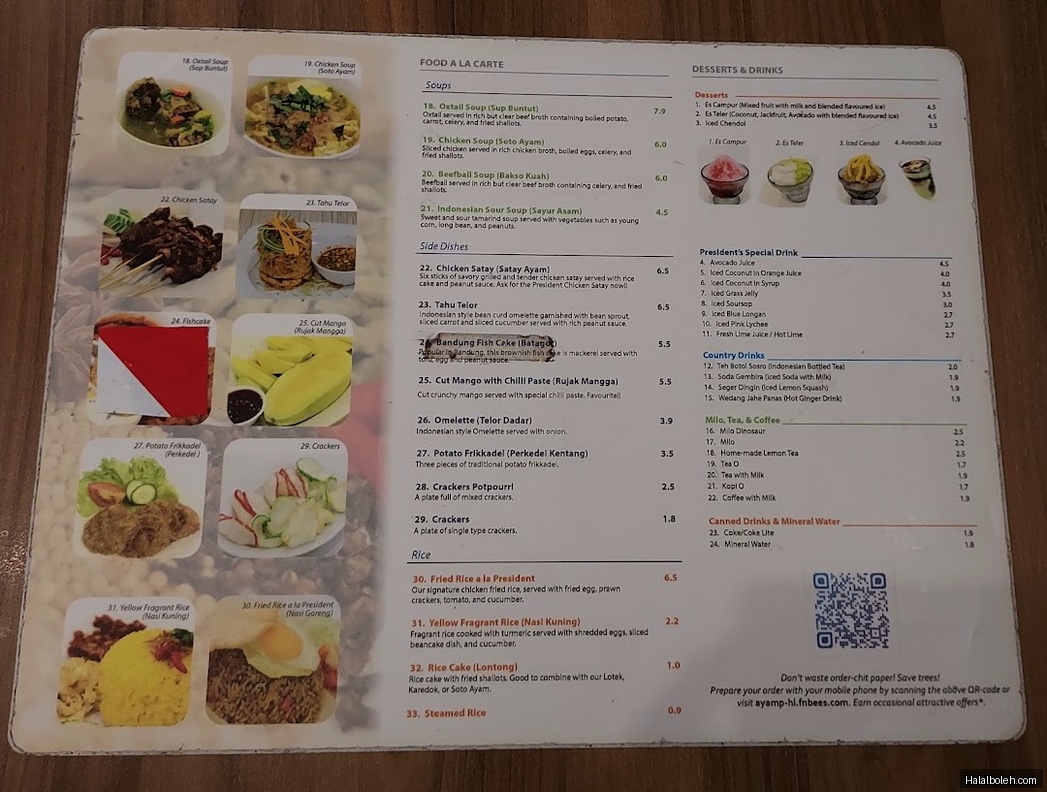 Ayam Penyet President - menu