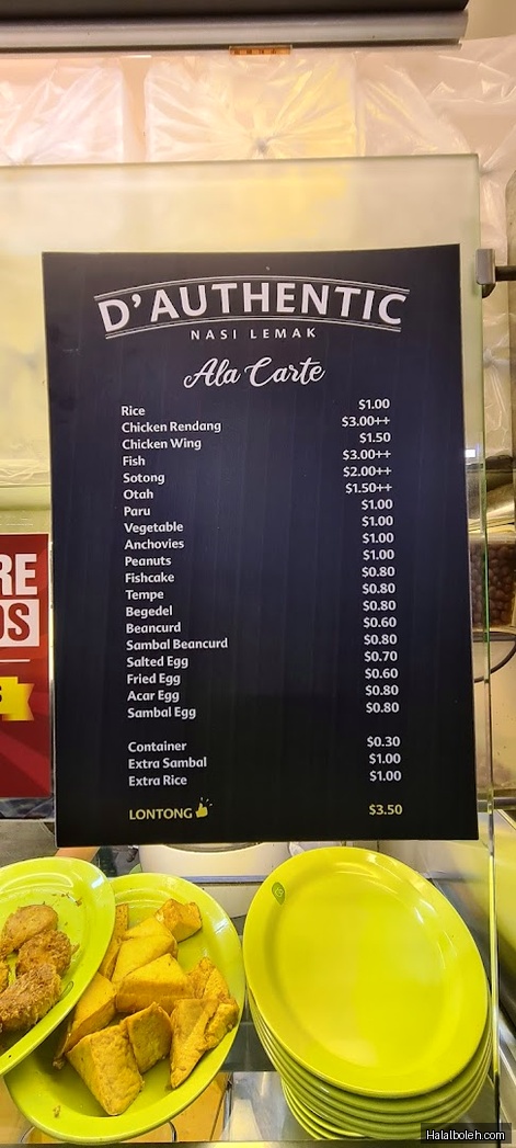 D'Authentic Nasi Lemak - menu