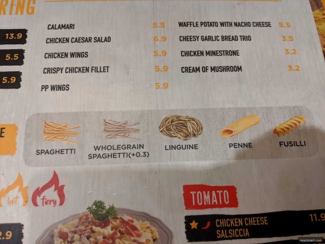 PastaMania - menu