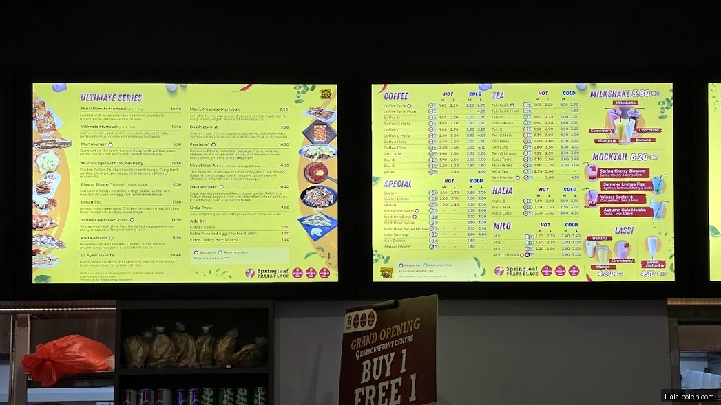 Springleaf Prata Place - menu