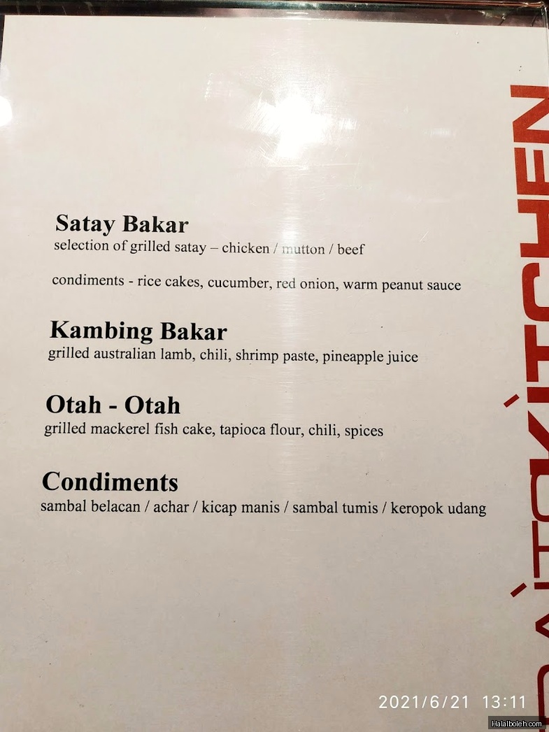 Straits Kitchen at Grand Hyatt - Menu