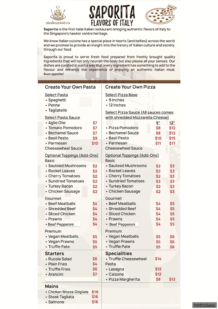 Saporita - menu
