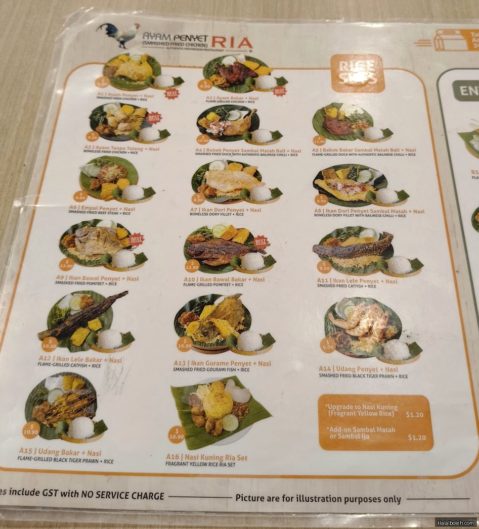 Ayam Penyet Ria - menu