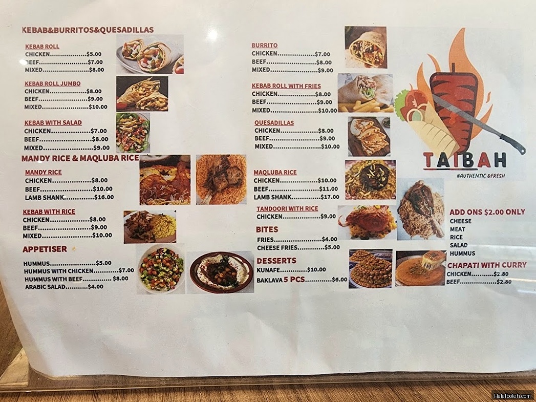 Taibah - menu