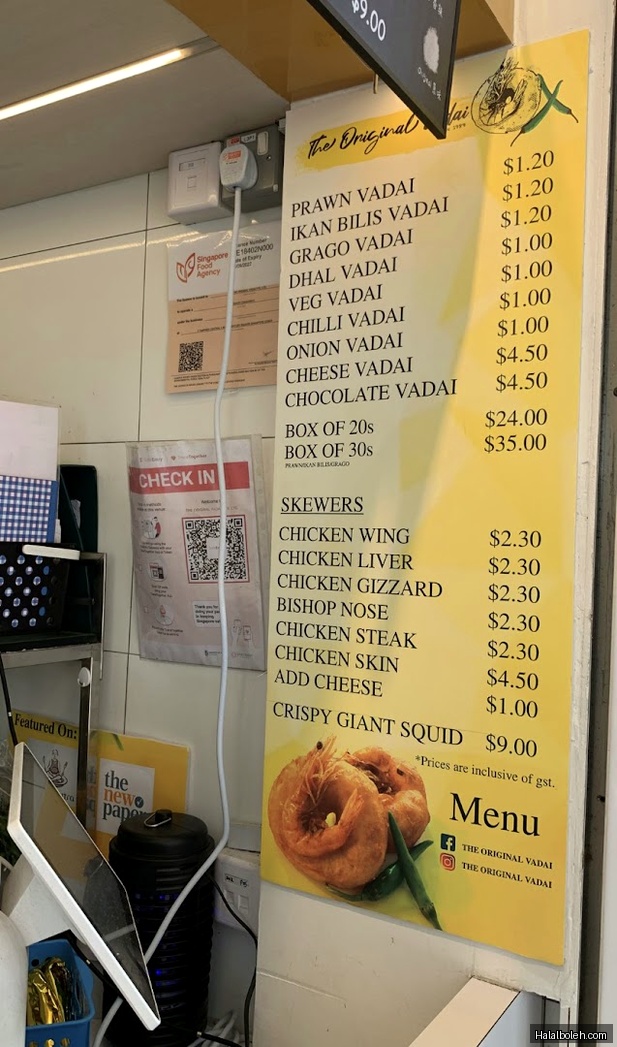 The Original Vadai - menu