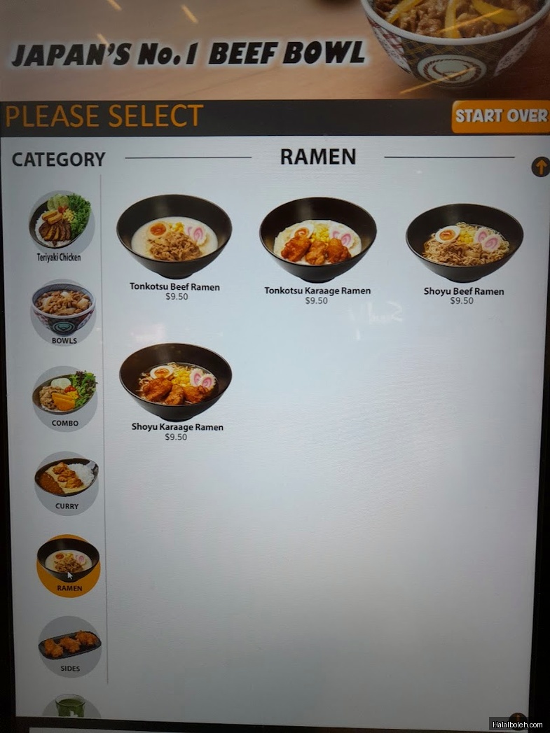 Yoshinoya - menu