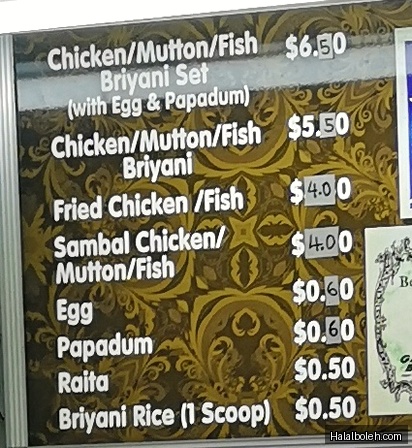 Allauddin's Briyani - menu