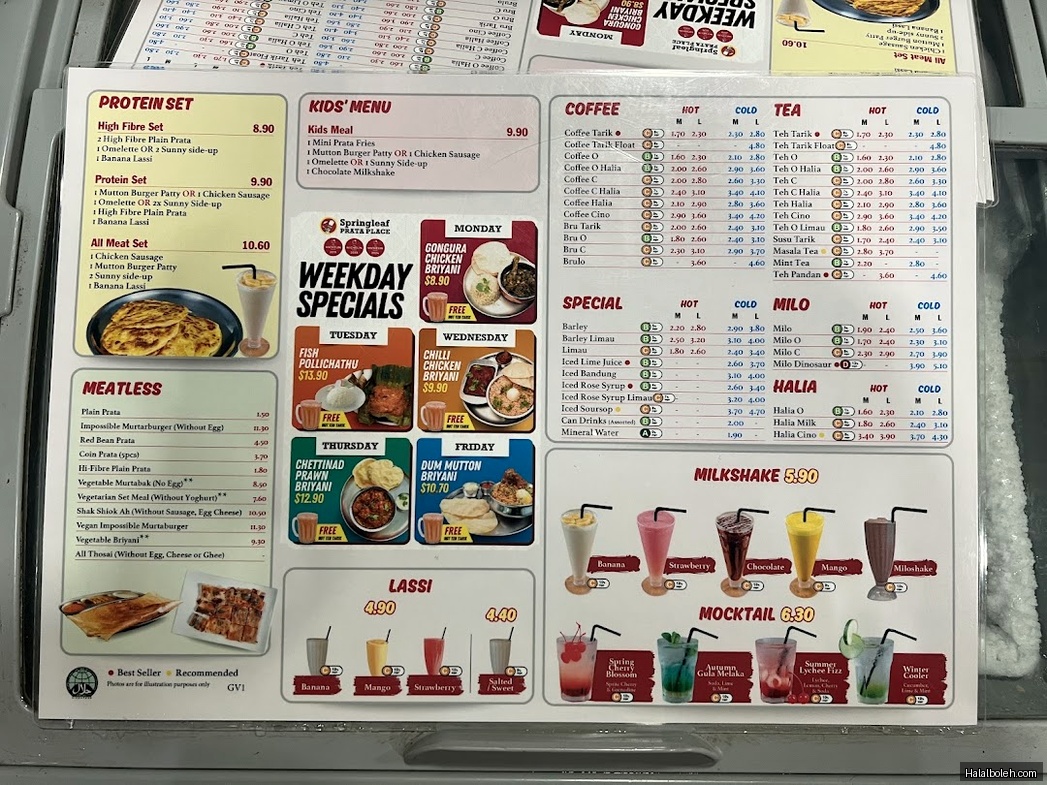 Springleaf Prata Place - menu